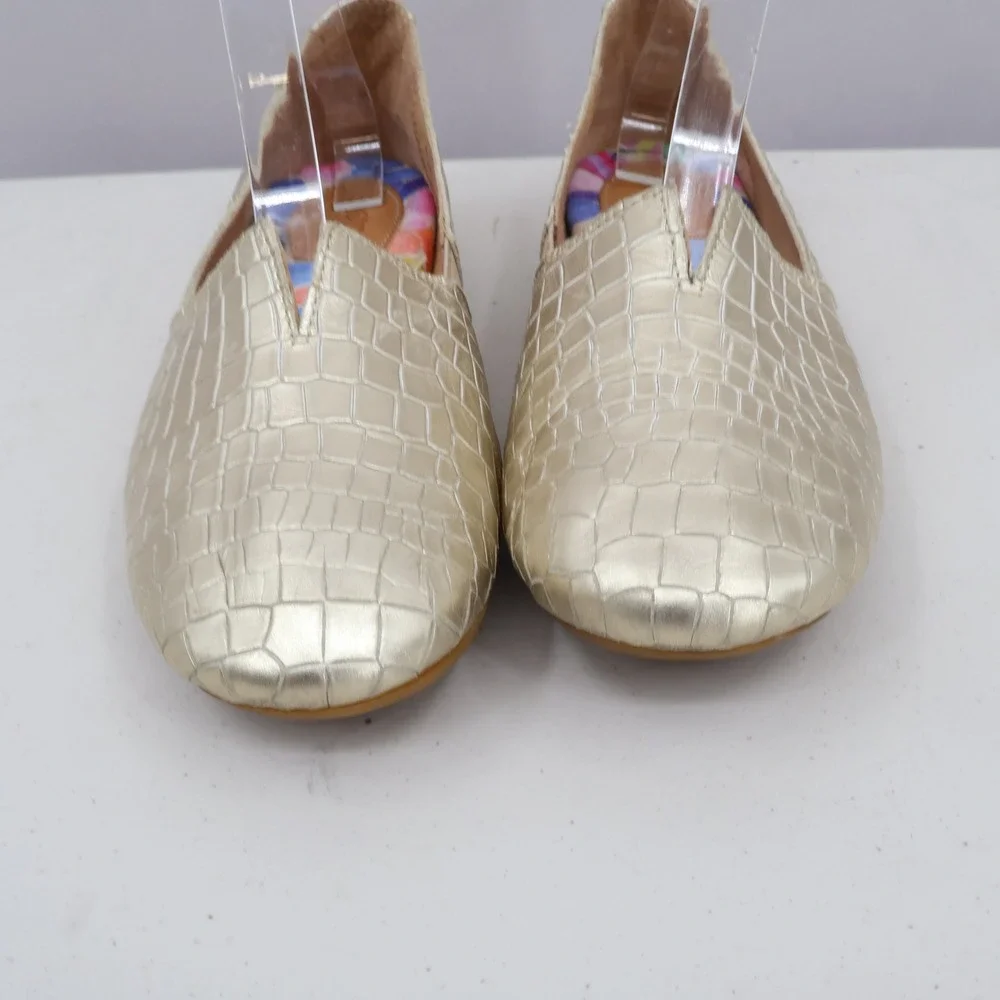 Born Metallic Ballet Flats Women 9 Gold Loafer Crocodile Embossed Leather D74610